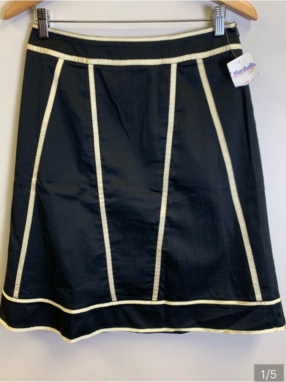 Autograph Black A-Line Skirt with Cream Trim